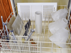 The Montecristo Apartments in Stone Oak, San Antonio, offer a dishwasher complete with a basket full of cleaning supplies for your convenience.