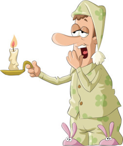 A cartoon man in pajamas holding a candle at The Montecristo Apartments in Stone Oak, San Antonio.
