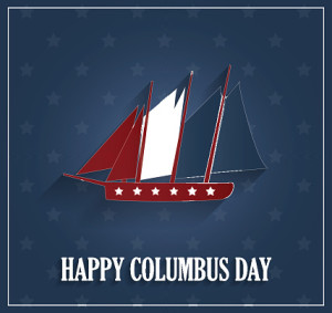 Happy Columbus Day with a sailboat on a blue background at The Montecristo Apartments in Stone Oak, San Antonio.