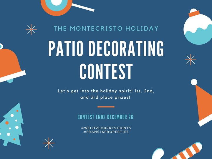 The Montecristo Apartments in Stone Oak TX are hosting a holiday patio decorating contest for residents of San Antonio.